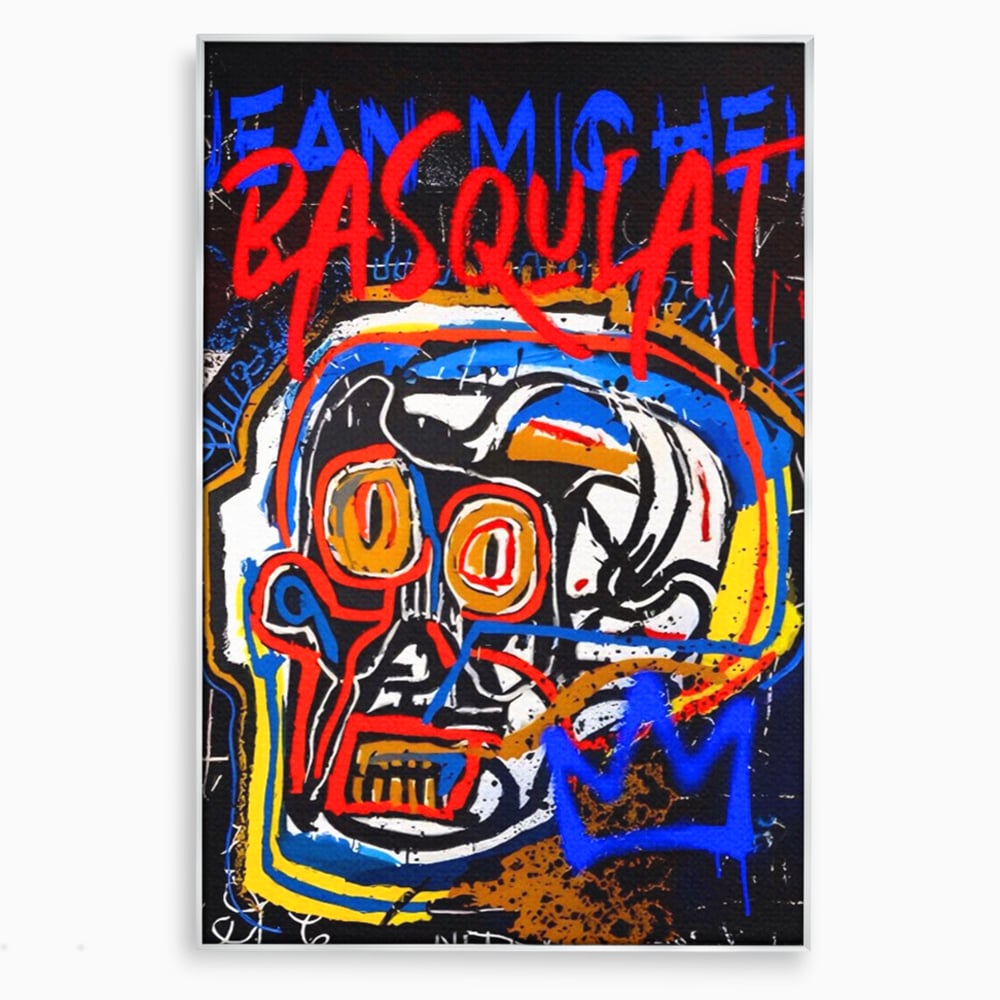 Tablou canvas cu tablou canvas cu portret stil graffiti, in rama de aluminiu argintiu